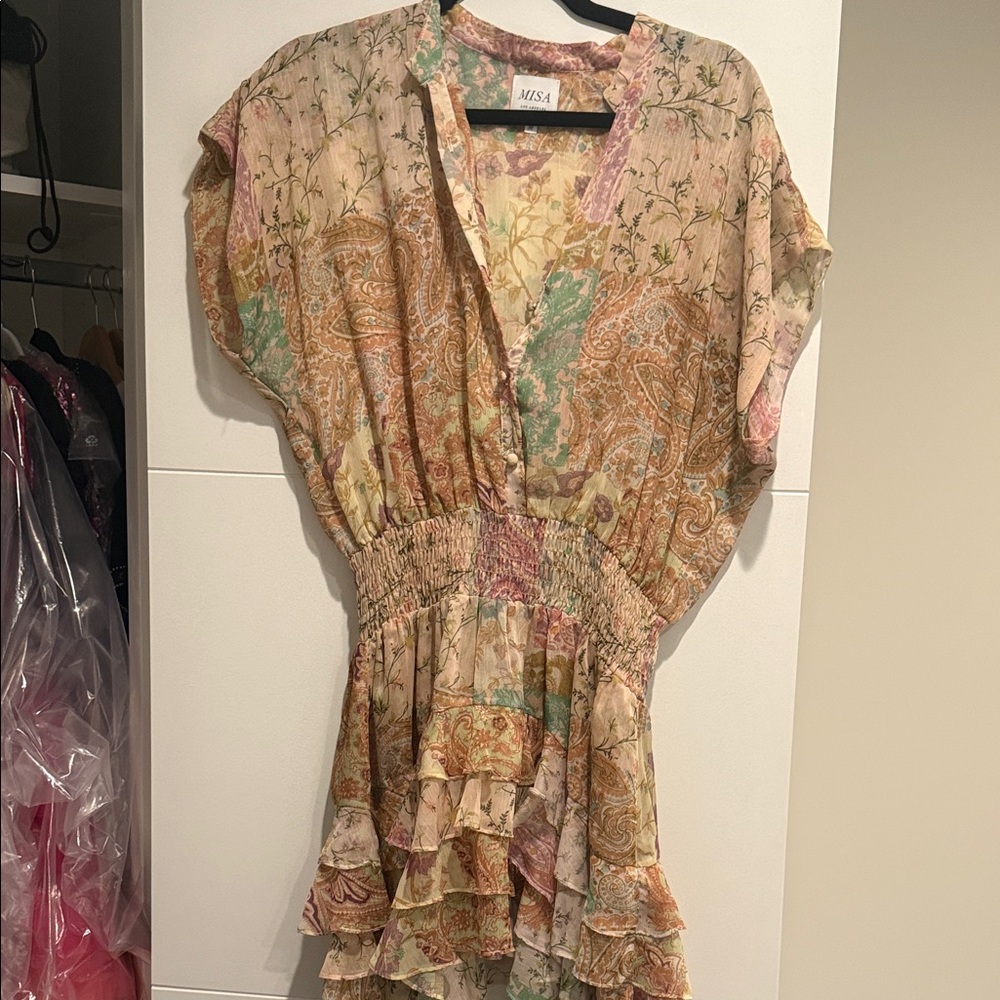 Misa Los Angeles Floral Mini Dress - Pink and Green
